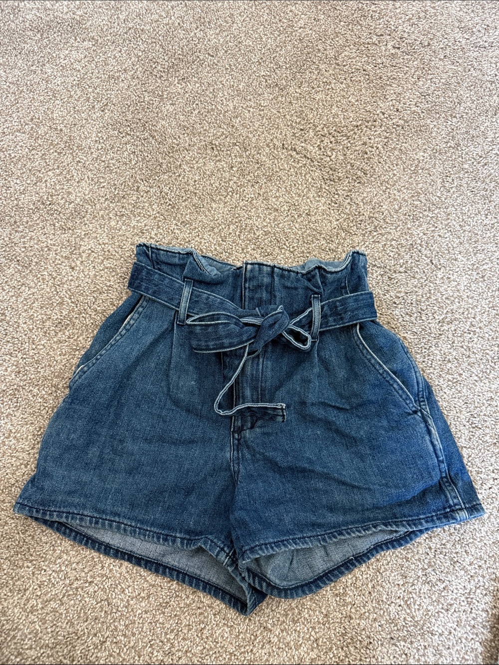 Wilfred High-Waist Paperbag Denim Shorts - Dark Blue